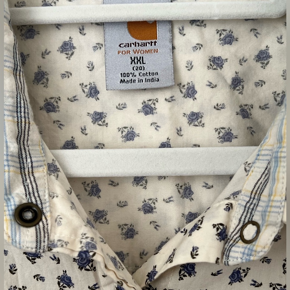 Carhartt Blue and White Floral Pearl Snap Western Shirt Ladies XXL EUC - Picture 3 of 7